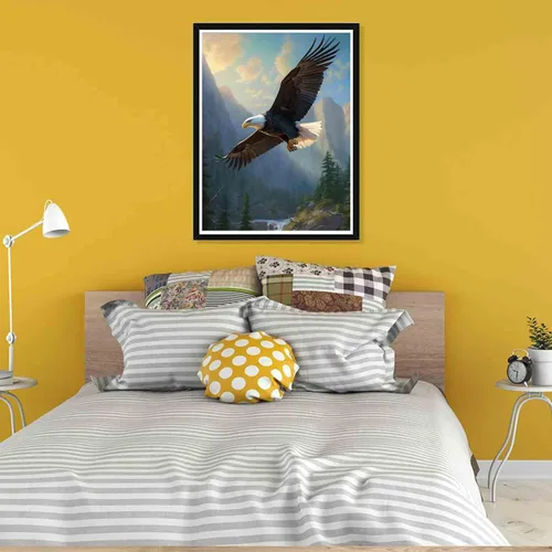 Vista 4 de Pavemlo Kits de arte de diamantes 5D para adultos, águila elevada, arte de diamantes de taladro completo, pintura de animales con diamantes, arte
