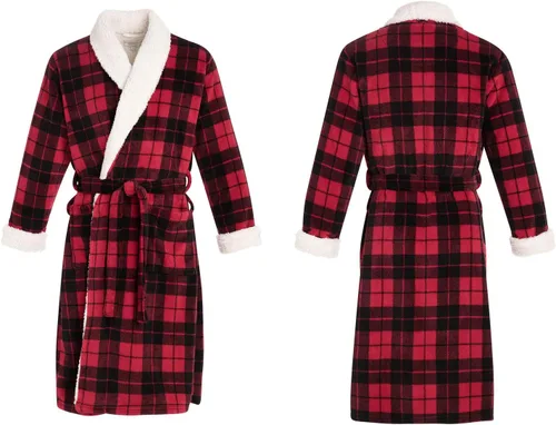 Vista 4 de Alexander Del Rossa Bata de felpa Sherpa para hombre, bata de baño cálida con bolsillos
