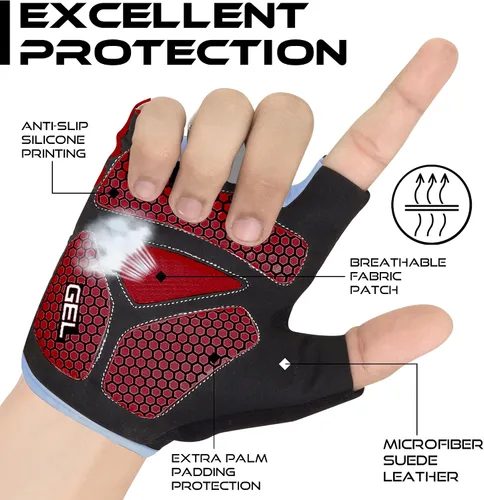 Vista 2 de BEAST RAGE Guantes de ciclismo de medio dedo para hombres y mujeres, guantes acolchados de gel, antideslizantes, absorben los golpes, levantamiento