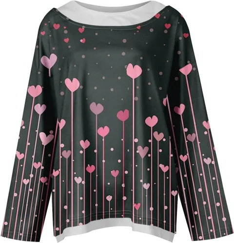 Vista 4 de Sudaderas para el día de San Valentín para mujer, blusas de cuello redondo, casuales, camisetas de manga larga con estampado de corazón