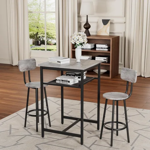 Vista 22 de Juego de mesa de comedor para 2, mesa de bar y sillas para 2, juego de mesa de bar pequeña de 3 piezas con 2 taburetes, parte superior de mármol