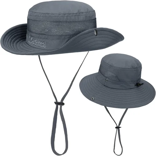 Vista 8 de Sombrero de sol de ala ancha UPF50 con cordón ajustable de protección para pescador unisex para exteriores, playa, senderismo Beige