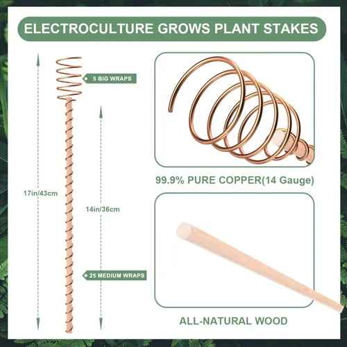 Vista 2 de Paquete de 10 estacas de electrocultivo de 17 pulgadas, estacas largas de cobre para jardín, antenas de bobina de cobre para jardín de cultivo, alto