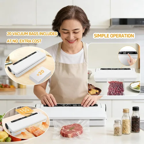 Vista 7 de Máquina selladora al vacío para guardar alimentos, succión fuerte de 75 KPA para alimentos secos/húmedos, temporizador digital de cuenta regresiva