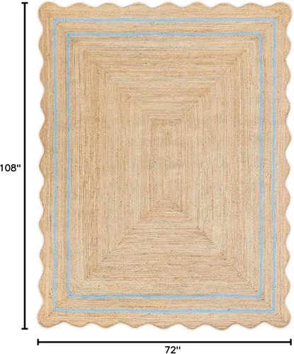 Vista 81 de Alfombra de Yute Natural Ondulada Festoneada - Corredor de Entrada Boho, Festón Estilo Granja, Blanco Roto (8'x10') Camino de entrada bohemio