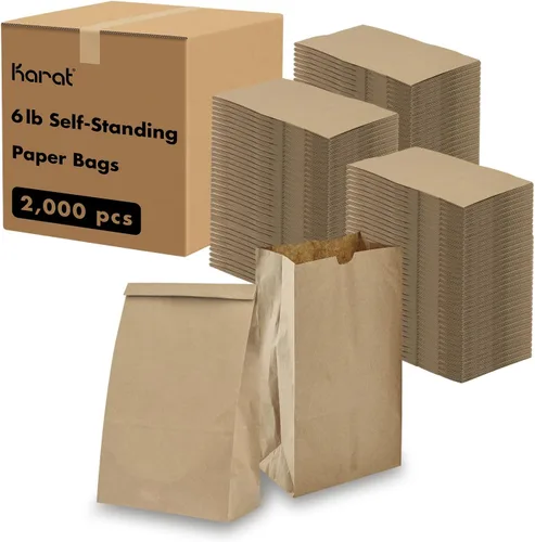 Vista 18 de Karat 1/8 Barrel Brown Kraft Paper Grocery Bags, 10.1x6.8x14.4 in, 500ct