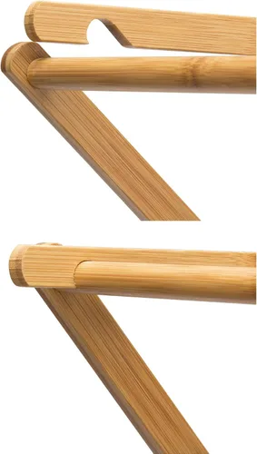 Vista 4 de Household Essentials Estante de secado de ropa plegable de bambú, estante de lavandería de lujo con 11 clavijas, respetuoso con el medio ambiente
