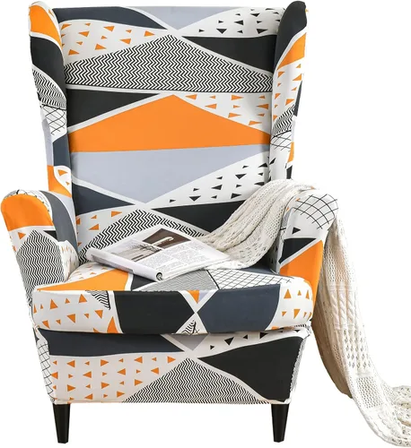Vista 30 de Funda impermeable para silla con respaldo de ala, fundas elásticas de jacquard para silla con respaldo de ala de 2 piezas, funda de sofá