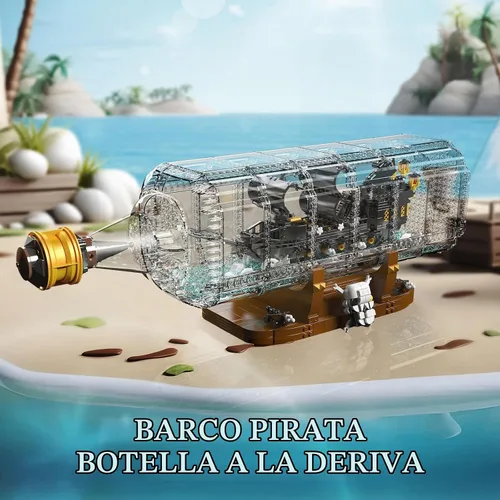 Vista 5 de Mould King 10065 - Botella de deriva con juego de bloques de construcción de barcos de perlas negras, modelo de barco pirata en botella, kit