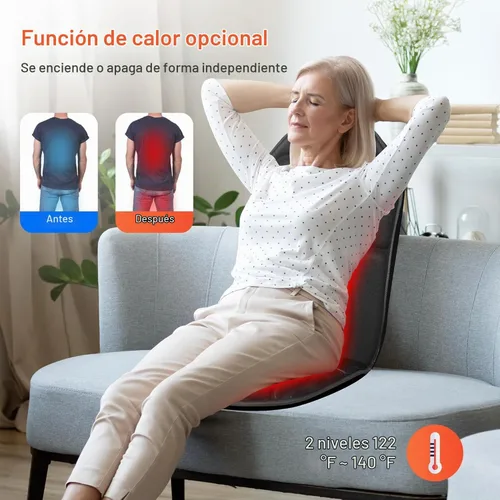 Vista 3 de Almohadilla para silla de masaje de espalda, masajeador de espalda con calor, 5 modos de vibración y 2 niveles de calor, cojín de asiento de masaje