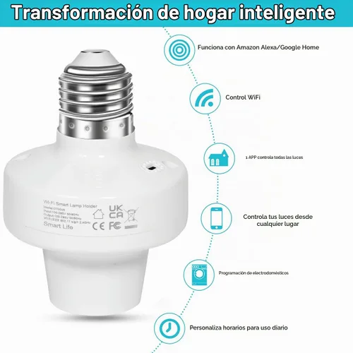 Vista 2 de AICase Enchufe de luz inteligente WiFi E27/E26, [2 unidades] Inteligente WLAN Home Control remoto Soporte de bombilla compatible con Alexa y Google