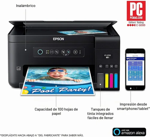 Vista 3 de Epson Expression ET-2700 EcoTank Impresora inalámbrica a color todo en uno Supertank con escáner y copiadora, grande