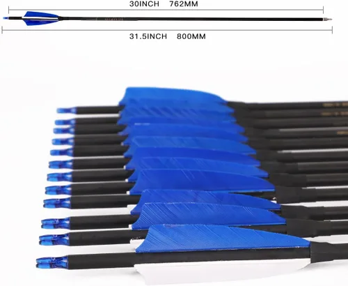 Vista 3 de LWANO Flechas de Carbono de 30" - Flechas de Tiro con Arco para Práctica de Tiro al Blanco y Caza con Plumas de Pavo de 4" Spine 500 para Arco