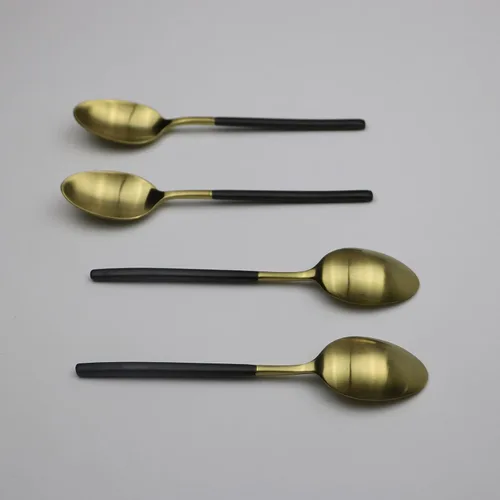 Vista 4 de 4 cucharaditas de acero inoxidable 18/10, mango negro mate dorado
