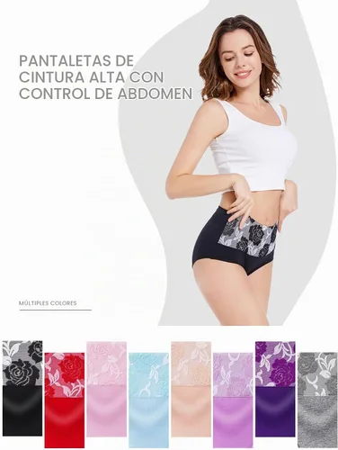 Vista 2 de HAVVIS Bragas Ropa Interior de Mujer de Algodón Cintura Alta Control Abdominal Panties Rosa Jacquard para Damas Multipack Calzoncillos 01 - Paquete