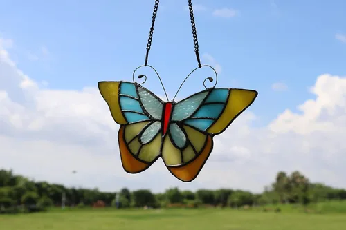 Vista 8 de Colgantes de ventana estilo mariposa Tiffany, regalo para amigas, hermanas (7.3 x 5.1 pulgadas)