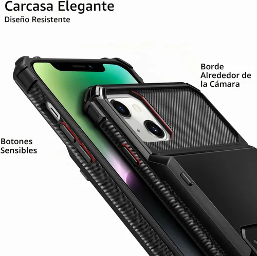 Vista 4 de Vofolen Funda tipo cartera para iPhone 14 con tarjetero y 4 ranuras para Negro