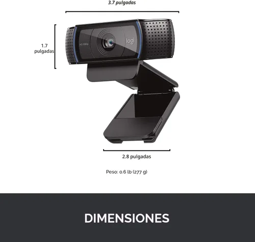 Vista 7 de Cámara web HD Pro C920 Logitech, visualización panorámica 1080P videollamadas y grabación, Negro