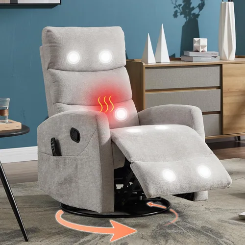 Vista 13 de Luxlen Manual Swivel Rocker Recliner Chair with Massage, Overstuffed Recliner Glider with Vibration Massage and Heat for Nursery, Living Room gris