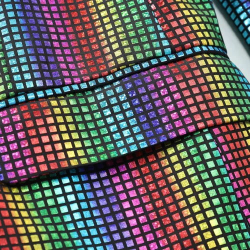 Vista 8 de WULFUL Traje de discoteca de 2 piezas para hombre, disfraz de los años 70, chaqueta y pantalones de lentejuelas para fiesta de Halloween, trajes