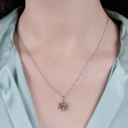 Vista 2 de Enchanted Disney Fine Jewelry - Colgante de plata de ley y oro rosa de 10 quilates de 16 quilates, topacio azul suizo y amatista Disney Elsa, Metal