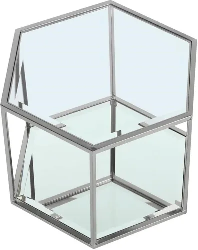 Vista 4 de Meridian Furniture Sei Collection Modern Mesa de centro modular contemporánea de cristal con base de espejo, 1 pieza, cromo
