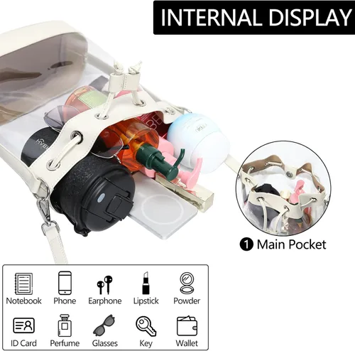 Vista 4 de Bolsa transparente aprobada para estadios, bolsa cruzada transparente de PVC transparente para mujeres, eventos de estadio de conciertos