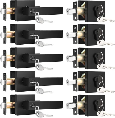 Vista 12 de KNOBWELL - Juego de picaporte y cerradura de puerta delantera color negro mate, picaporte de entrada con llave y cerradura de cilindro simple, juego