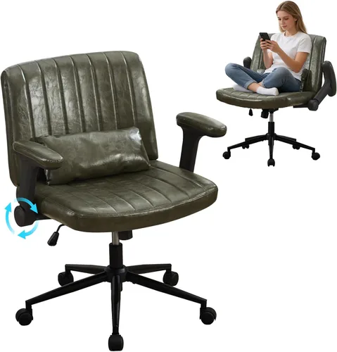Vista 17 de IPKIG Silla cruzada con brazos abatibles ajustables, silla de tocador con ruedas, cómoda silla de escritorio con almohada lumbar, silla de oficina