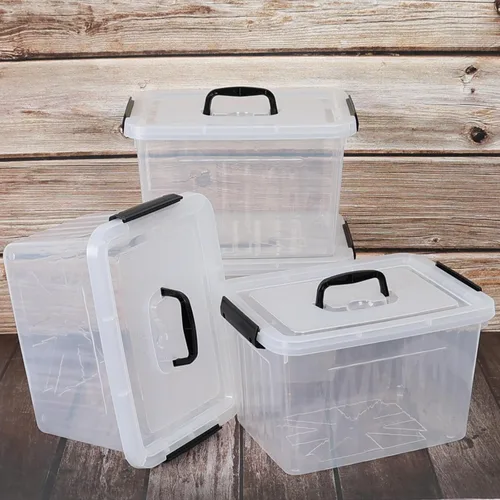 Vista 4 de Wekioger - Paquete de 4 cubos transparentes con tapa de 12 cuartos de galón, caja de almacenamiento con asa