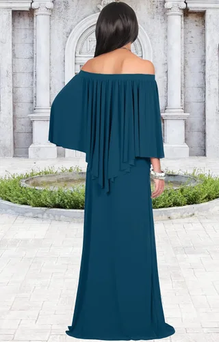 Vista 5 de KOH KOH Vestido largo de cóctel sin tirantes y sin hombros para mujer