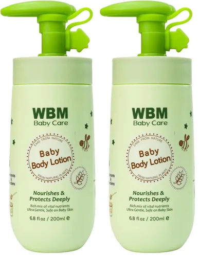 Vista 9 de WBM Care Baby Lotion Loción nutritiva para rostro y cuerpo enriquecida con miel natural y aceite de germen de trigo, suave y segura