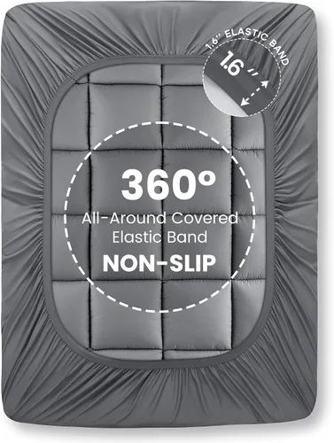 Vista 7 de Sonive Protector de colchón tamaño individual XL, sobrecolchón extra grueso con relleno alternativo de 35.27 oz/m², acolchado suave y esponjoso