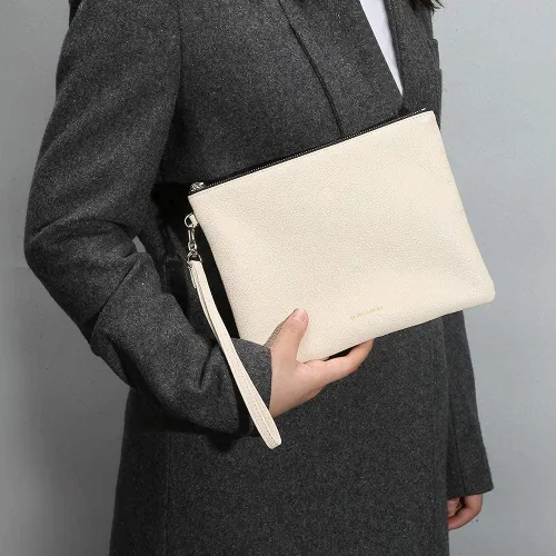 Vista 3 de blanco, marrón, cuero (Goatskin Clutch Off White+Brown Leather Top Handle Purter), Blanco, marrón