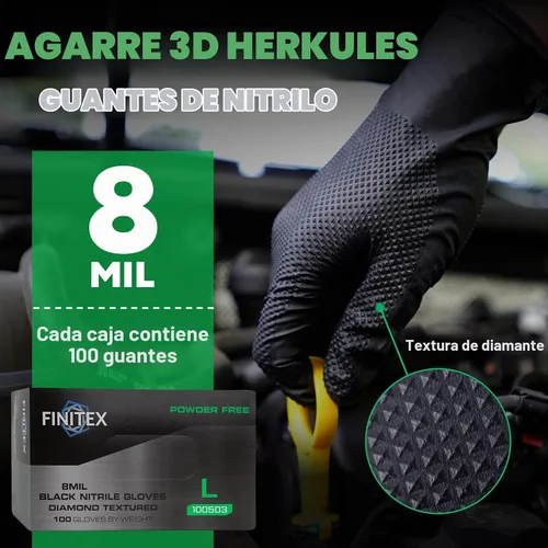 Vista 5 de FINITEX Disposable Nitrile Diamond Texture Black 8mil Mechanic Gloves