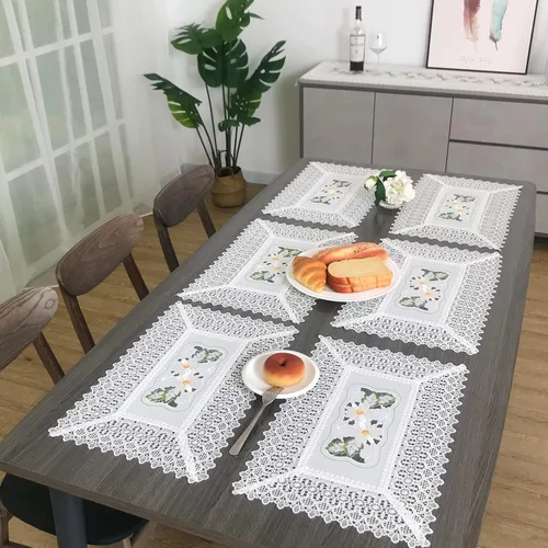 Vista 20 de Mantel bordado para decoración de encaje a prueba de polvo, sin arrugas, lavable, floral, rectangular, para cocina, comedor, vacaciones, cumpleaños