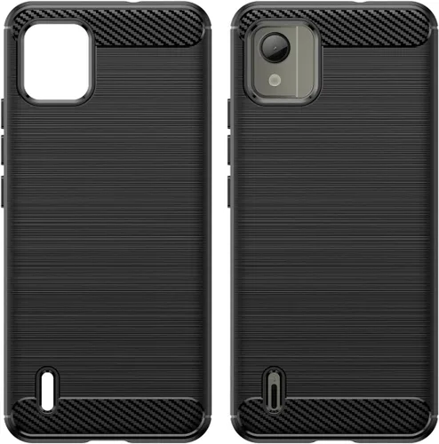 Vista 7 de Funda para Nokia C110, Nokia C110 con protectores de pantalla HD, fibra de carbono a prueba de golpes, resistente protección de poliuretano