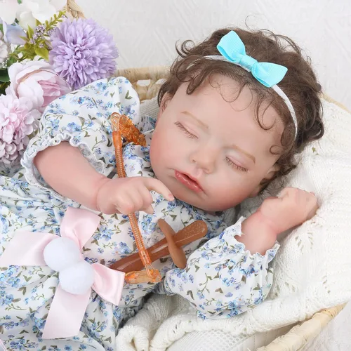 Vista 3 de KSBD Muñecas realistas de bebé recién nacido, niña de 20 pulgadas durmiendo recién nacida con cuerpo suave y pesado, regalo de Navidad y cumpleaños