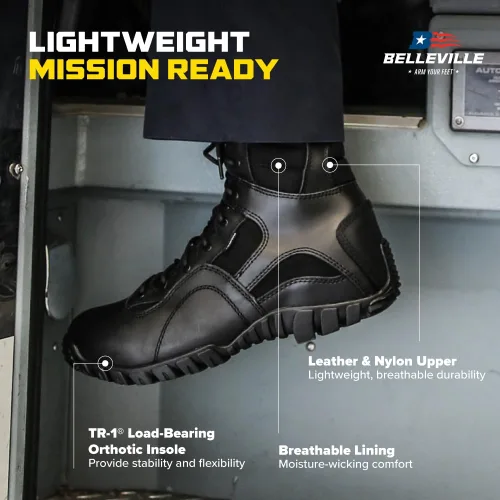 Vista 7 de TACTICAL RESEARCH TR Khyber TR960Z Botas tácticas con cremallera lateral para hombre Negro