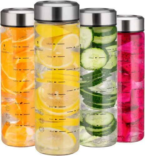 Vista 11 de Botellas de jugo de vidrio de 12 onzas - 2 paquetes de botellas de agua de boca ancha con tapas para jugos, botellas de jugo reutilizables