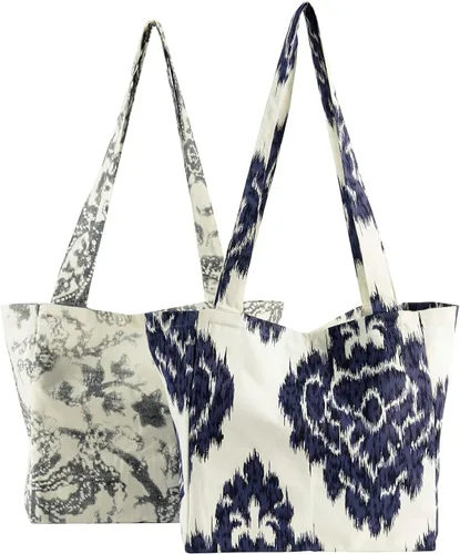 Vista 24 de HPD Half Price Drapes Bolsas de compras reutilizables para comestibles, paquete de 2 bolsas de algodón ligeras PRCT-GB81602-ST, Aiden Geometric