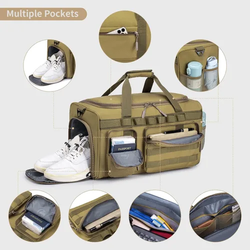 Vista 6 de Bolsas de gimnasio para hombres, 35L55L, bolsa de lona táctica, bolsa de viaje deportiva, bolsa de gimnasio, fin de semana, mochila nocturna
