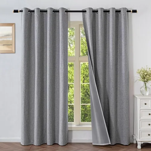 Vista 19 de Cortinas opacas para sala de estar, cortinas 100% opacas de 90 pulgadas de largo, juego de 2 paneles de 2 paneles, con aislamiento térmico, pestaña