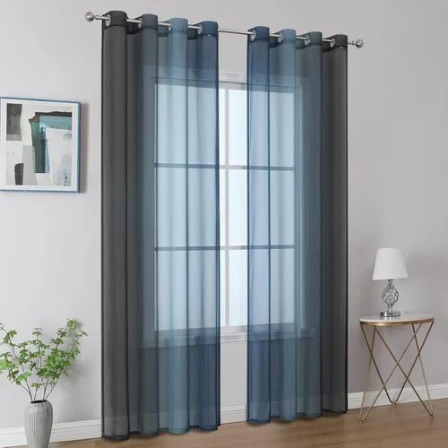 Vista 8 de Cortinas transparentes de color azul marino y negro para sala de estar, 52