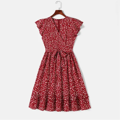 Vista 2 de PATPAT Vestidos de mamá y yo a juego para la familia, vestido de lunares con mangas voladas para madre e hija