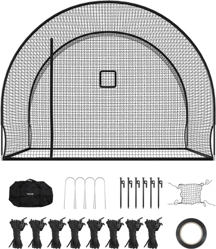 Vista 9 de VEVOR Baseball Batting Cage,Carbon Steel/Fiberglasss Portable Batting Cage