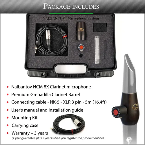 Vista 2 de Juego de micrófono para clarinete NCM 8X SC: sistema de recogida, barril de clarinete granadilla, cable y más Sistema de recogida, barril