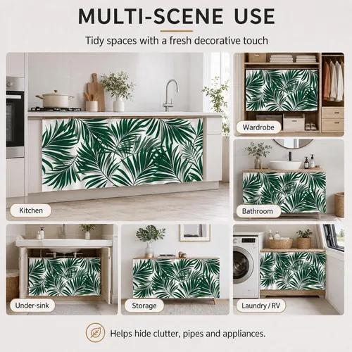 Vista 7 de Lukery Kitchen Cabinet Curtains Dustproof No Drilling (Board Pattern A,120x80cm)