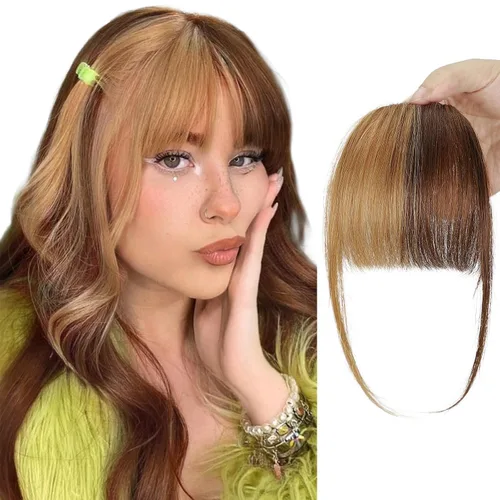 Vista 20 de BOGSEA Flequillo con clip, flequillo falso de cabello humano 100% real con clip, extensiones de cabello con fleco y sienes, postizos para mujeres 18#