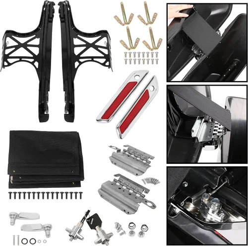 Vista 2 de ECOTRIC Kit de cierre de hardware para alforja rígida Compatible con Harley Touring Road King Street Glide Electra Glide Ultra-Classic FLT FLHT